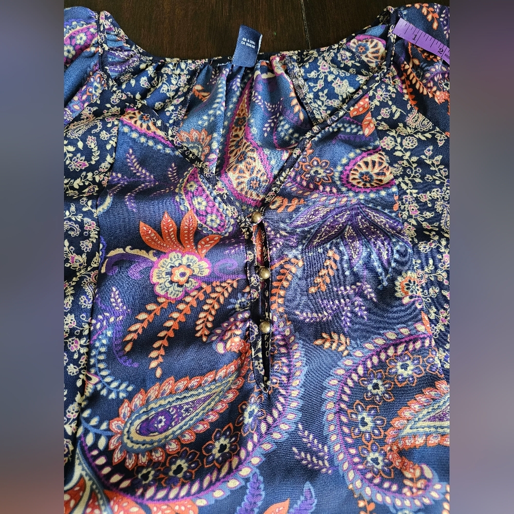 Chaps Women's Navy Paisley Peasant Blouse - Picture 12 of 13